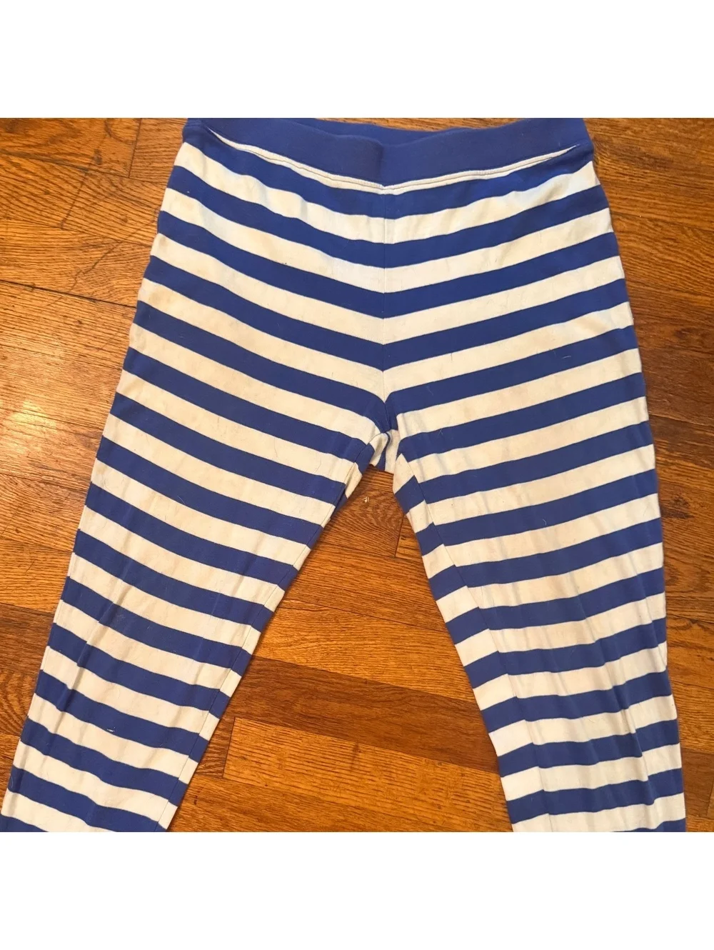 Leveret Women's Large Blue and White Striped Leggings